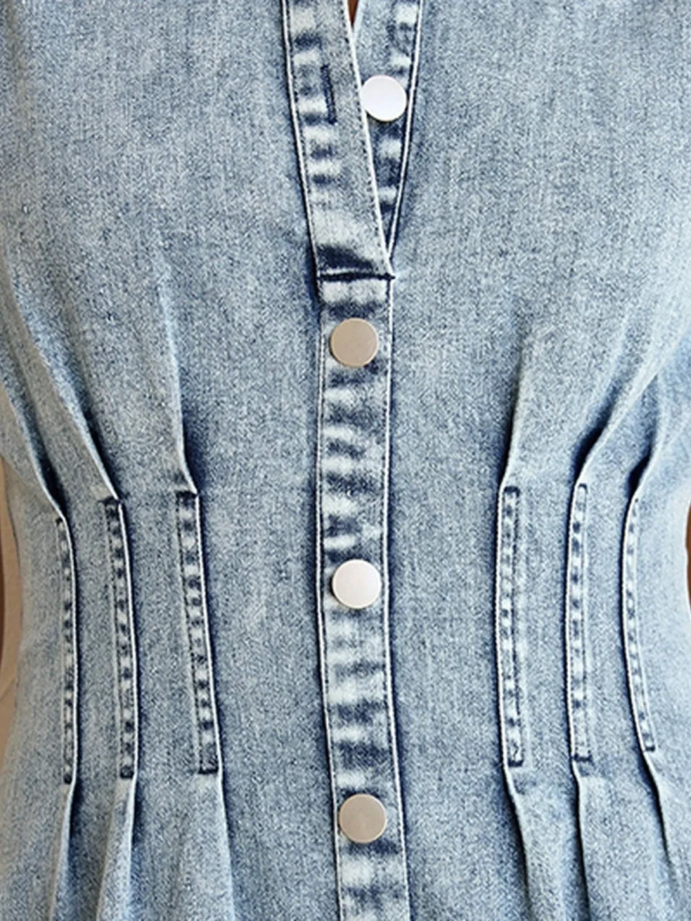 🩵 Puff Sleeve Button Front Denim Midi Dress Light Blue - Picture 6 of 9